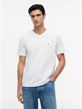 Tommy Hilfiger V-Neck Flag-Stickerei T-Shirt kurzarm wei&szlig; (Herren) (MW0MW39249YBR)