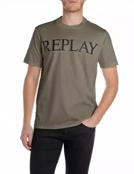 Replay Logo-Fotoprint T-Shirt kurzarm mud green (Herren) (M3099.000.2660.759)