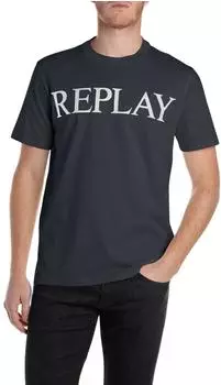 Replay Logo-Fotoprint T-Shirt kurzarm night blue (Herren) (M3099.000.2660.067)