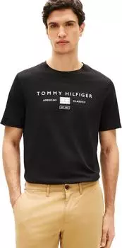 Tommy Hilfiger Jersey mit Logo T-Shirt kurzarm schwarz (Herren) (MW0MW42365BDS)