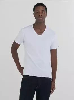 Replay Baumwolle V-Neck T-Shirt kurzarm wei&szlig; (Herren) (M3591A.000.2660.001)