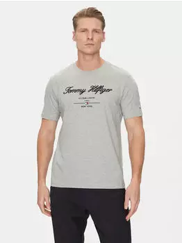 Tommy Hilfiger Logo-Stickerei T-Shirt kurzarm light grey heather (Herren) (MW0MW33691P01)
