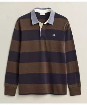 GANT Gestreiftes Heavy Rugger mit Chambray-Kragen Regular Fit schwarz braun melange