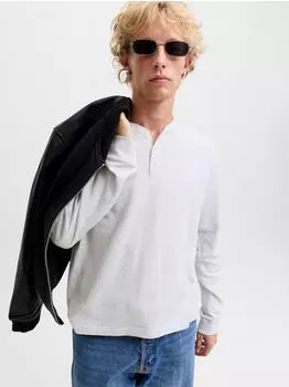 Jack & Jones JORCHAMBERI HENLEY LS TEE Regular Fit Langarmshirt (43580200) bright white detail:w. melange