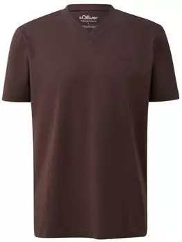 s.Oliver Baumwoll-T-Shirt mit V-Neck und Logo-Print braun 2186321.8941.