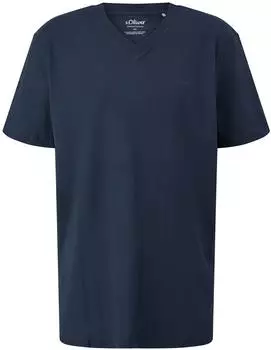 s.Oliver Baumwoll-T-Shirt mit V-Neck und Logo-Print blau 2186325.5978.