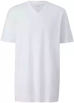 s.Oliver Baumwoll-T-Shirt mit V-Neck und Logo-Print weiß 2186325.0100.