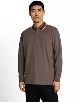 Tom Tailor Langarm-Poloshirt mit Logostickerei Stretch (32393908) umbra/rot/wei&szlig;