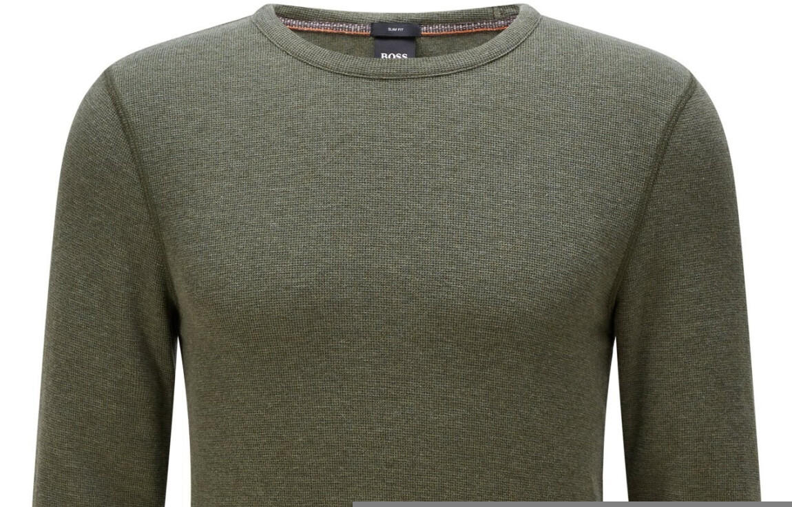 BOSS Herren Tempest 1 Slim-Fit Longsleeve mit meliertem Logo-Aufnäher BOSS Herren Tempest 1 Slim-Fit Longsleeve mit meliertem Logo-Aufnäher
