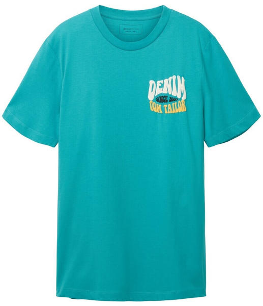 (1036468) ab T-Shirt TOP Denim deep Angebote Test Tailor turquoise 7,99 Tom Logoprint € 2023) (Oktober mit