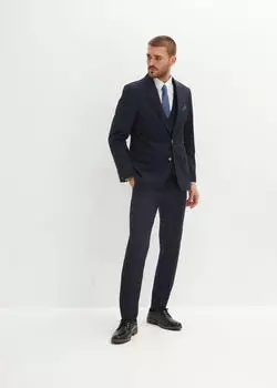 bonprix 4-teiliger Anzug mit Sakko, Hose, Weste, Krawatte und Einstecktuch, Slim Fit dunkelblau