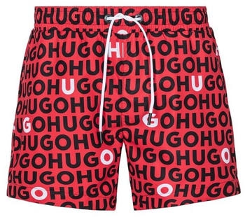 HUGO Badehose TORTUGA Allover-Logoschriftzug rot