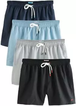 Next Fashion Badeshorts Essential 4er-Pack schwarz marineblau hellblau grau