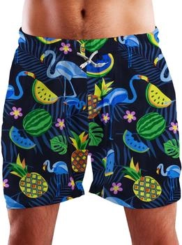 King Kameha Funky Hawaii Schwimm-Hose Flamingo Melon Dunkelblau