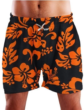 King Kameha Funky Hawaii Schwimm-Hose hibiscus schwarz-orange