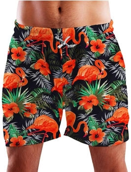 King Kameha Funky Hawaii Schwimm-Hose flamingo schwarz orange