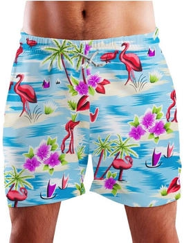 King Kameha Funky Hawaii Schwimm-Hose Flamingos türkis