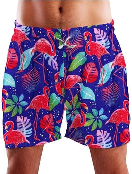 King Kameha Funky Hawaii Schwimm-Hose Funky Flamingos blau