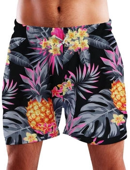 King Kameha Funky Hawaii Schwimm-Hose pineapple schwarz grau