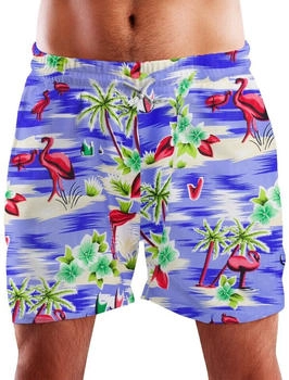 King Kameha Funky Hawaii Schwimm-Hose Flamingos hellblau