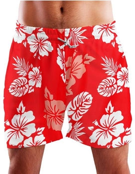 King Kameha Funky Hawaii Schwimm-Hose Mono Hibiscus rot weiß