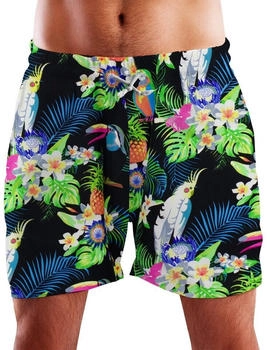 King Kameha Funky Hawaii Bade-Shorts Parrot Cockatoo schwarz