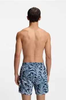 HUGO Calala Badeshorts mit tropischem Muster navy/pastellblau/weiß