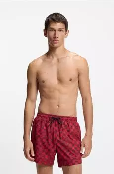 HUGO Aaron Badeshorts mit Schachbrett-Logos (HGO9cxj002000001) rot/schwarz