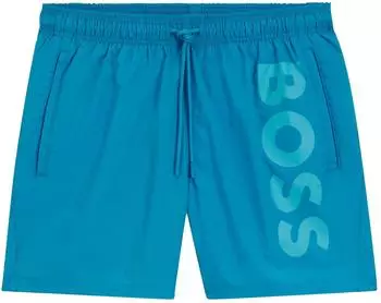 Hugo Boss Badeshorts aus schnell trocknender Popeline mit vertikalem Logo-Print (50515296) türkis
