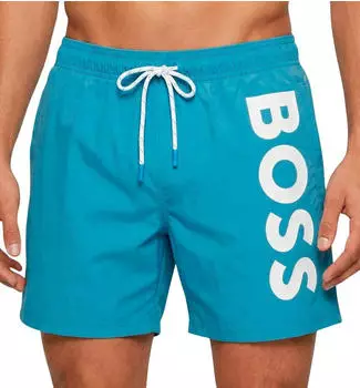 Hugo Boss Badeshorts aus schnell trocknender Popeline mit vertikalem Logo-Print (50514502) turquoise/aqua