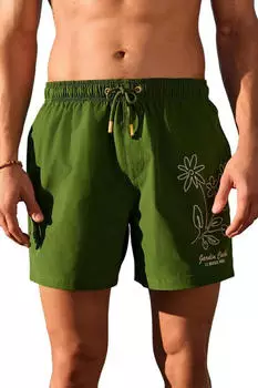 Next Fashion Schlichte Badeshorts mit Palmen-Logo oliv/dunkelgrün