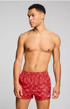 Puma Swim Men Printed Cat Short Shorts mit Gummizug und seitlichen Taschen rot glamour combo
