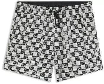 HUGO AARON_SWIM Schnelltrocknende Badeshorts mit gestapeltem Logo-Karomuster (50556792) khaki