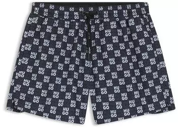 HUGO AARON_SWIM Quick-dry Badeshorts mit gestapeltem Logo-Karomuster (50556792) dunkelblau