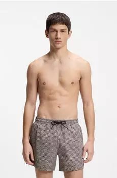 HUGO AARON_SWIM Quick-dry Badeshorts mit gestapeltem Logo-Karomuster (50556792) beige/dunkelbraun