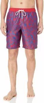 Amazon Essentials Badeshorts mit Mesh-Futter, Lockere Passform, Schnelltrocknend (S17AE60007) dunkelblau rot vintage-blumen