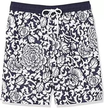 Amazon Essentials Badehose mit Mesh-Futter, Taschen und Kordelzug (S17AE60007) schwarz floral