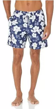 Amazon Essentials Swim Trunk Quick Dry 18 cm (S17AE60007) marineblau hibiskusblume