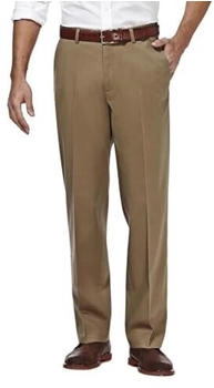 Haggar Premium Bügelfreie Hose erweiterbarer Taille einfarbig britisches beige 42W 29L