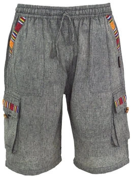 Guru-Shop Ethno Yogashorts im Goastyle steingrau Baumwolle
