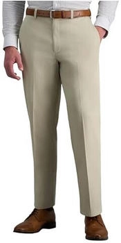Haggar Classic Fit Flat-Front Hidden Expandable Waistband Premium No Iron Khaki Sand