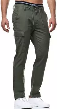 Indicode Leinenhose Leonardo aufgesetzte Taschen army