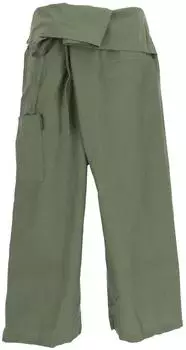 Guru-Shop Thai Fischerhose Wickelhose Yogahose Loose Fit (11241) uni olive