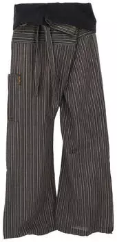 Guru-Shop Thai Fischerhose Gestreift Gewebte Baumwolle Wickelhose Yogahose (57745) schwarz/grau