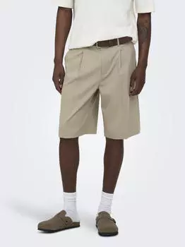 Only & Sons ONSDaves Wide Fit Shorts mit Leinen chinchilla