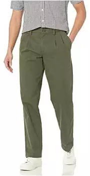 Amazon Essentials Knitterfreie Chino-Hose mit flacher Vorderseite, Straight Fit (AEM20141SS22) dunkles olivgrün