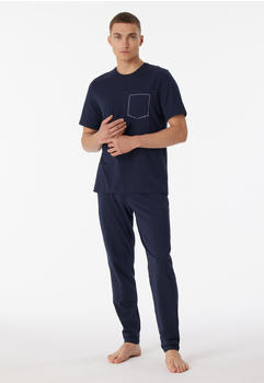 Schiesser Schlafanzug lang kurzarm Organic Cotton Streifen nachtblau 95/5 Nightwear (180260)