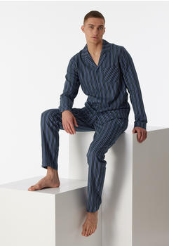 Schiesser Pyjama lang Webware Organic Cotton Knopfleiste Streifen nachtblau selected! premium (180275)