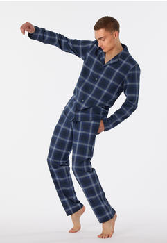 Schiesser Pyjama lang Webware Organic Cotton Knopfleiste Karos nachtblau Warming Nightwear (180276)