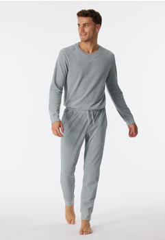 Schiesser Schlafanzug lang Kord/ Velour Bündchen Streifen grau-meliert Warming Nightwear (180277)